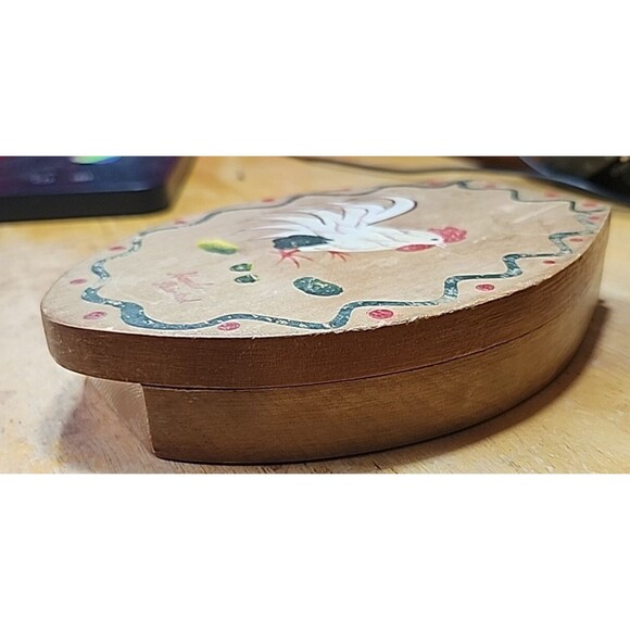 Vintage Hand Painted Woodpecker Wood Ware Rooster Box Japan Folk Art Farmhouse - Picture 13 of 16